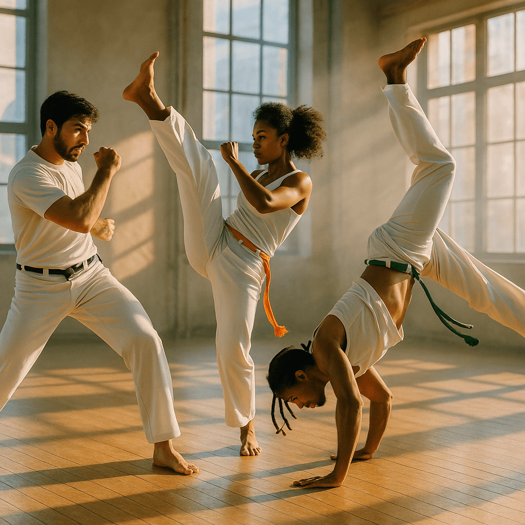 Capoeira group training at Abolição Training Center